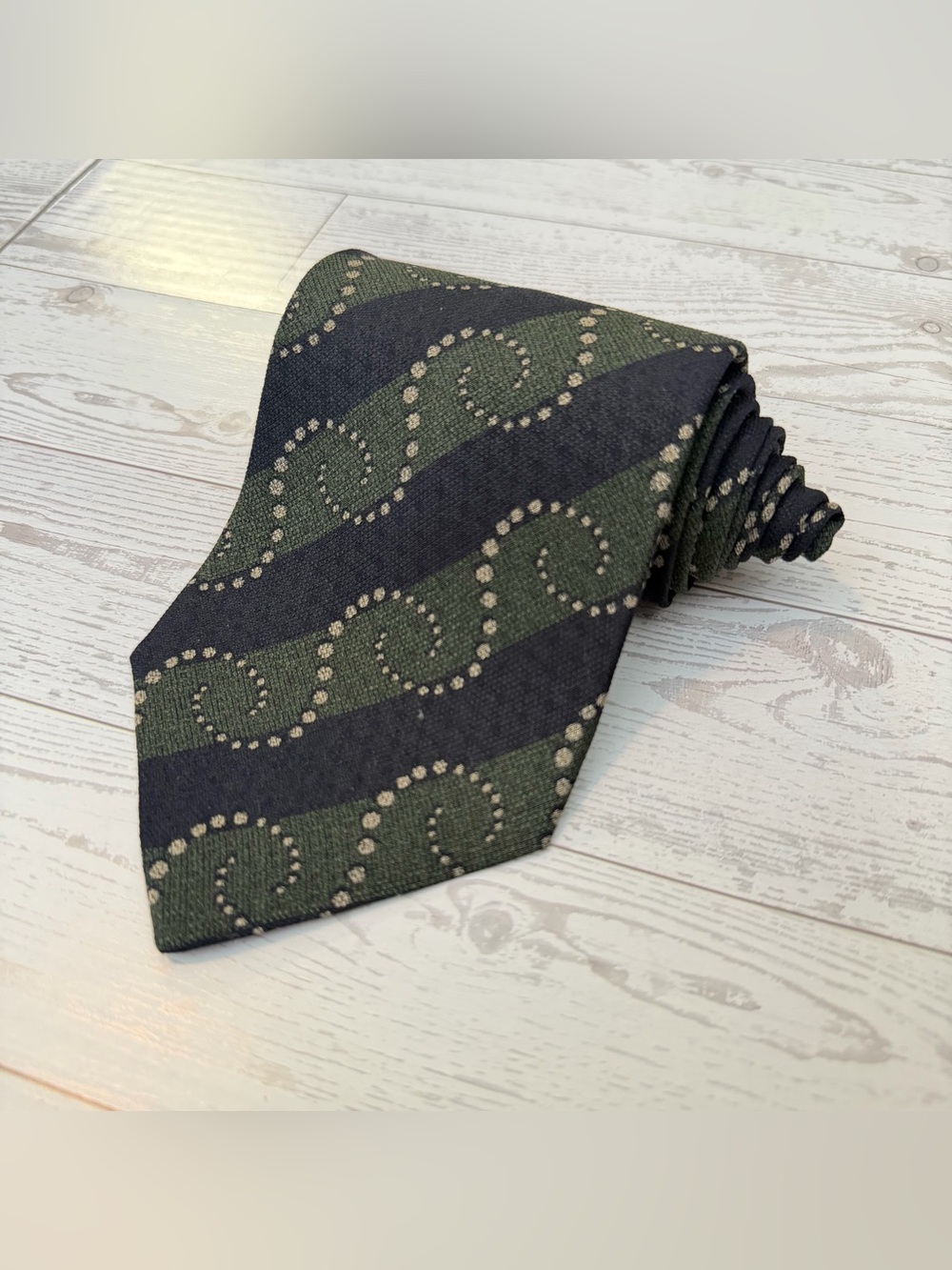 Giorgio Armani Silk Swirl Stripe Necktie Olive Green Black
